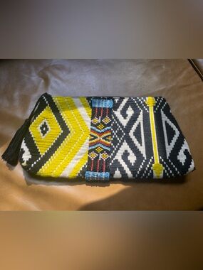 Beaded and Rya Embroidered tribal clutch bag or travel case.  Cotton.